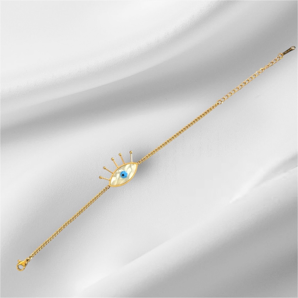 Gold Plated Evil Eye Bracelet with Mother of Pearl - Picture 3 of 4